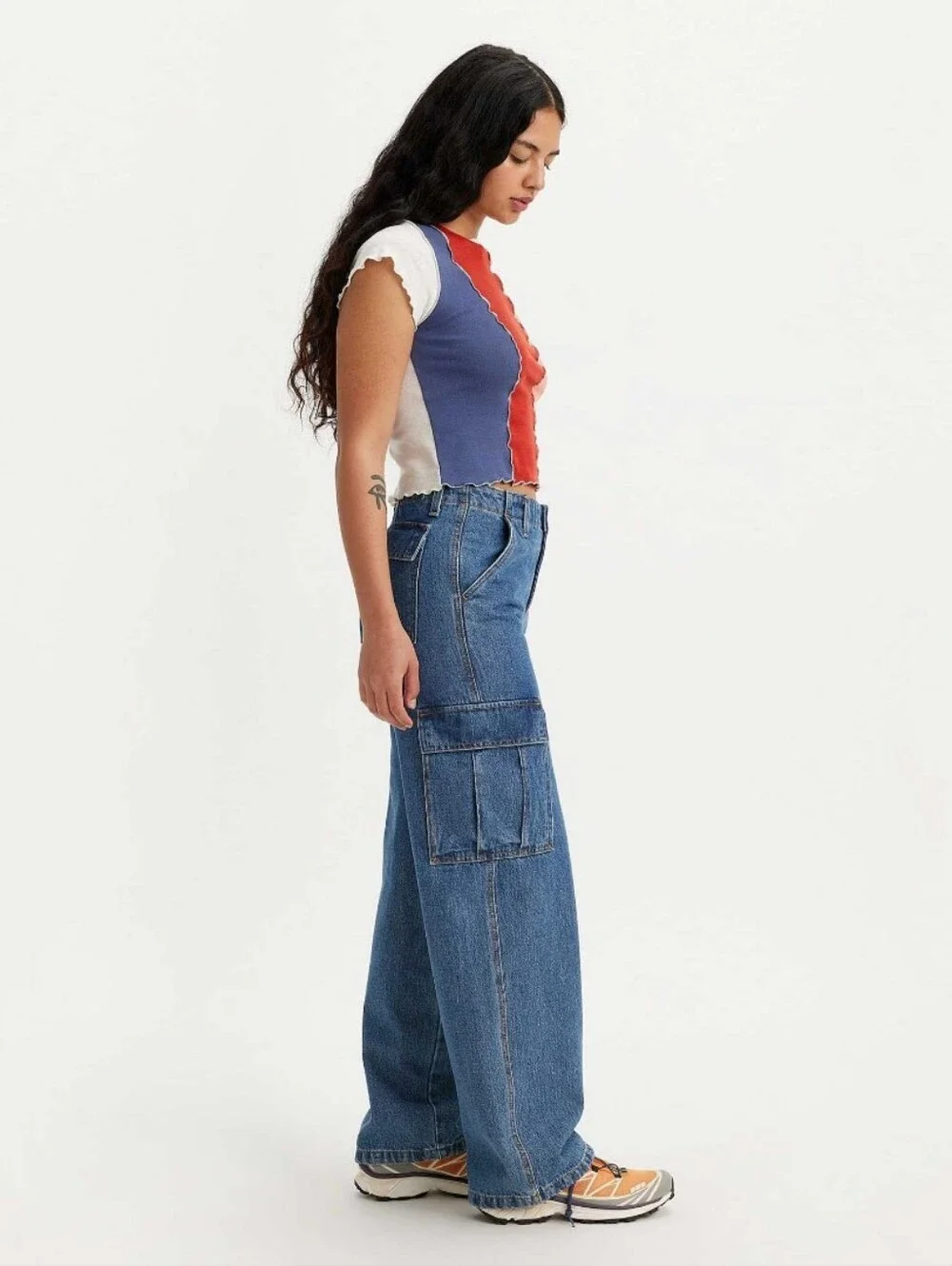 NEW Levi's '94 Baggy Cargo Jeans Wide-Leg Mid-rise y2k Jeans in Medium Blue - 27